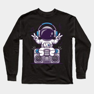 Cute Astronaut Listening With BoomBox Cartoon Long Sleeve T-Shirt